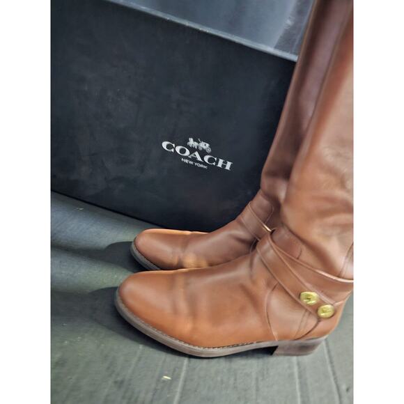 Coach Essex Riding Semi Matte Calf Boot Womens Size 8.5M Leather Knee High Zip / - Picture 1 of 11